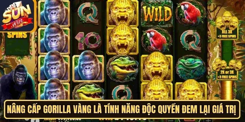 Gorilla Mayhem Sunwin - Siêu Phẩm Nổ Hũ Rừng Xanh 3 Sunwin Nâng cấp Gorilla Vàng là tính năng độc quyền đem lại giá trị cao